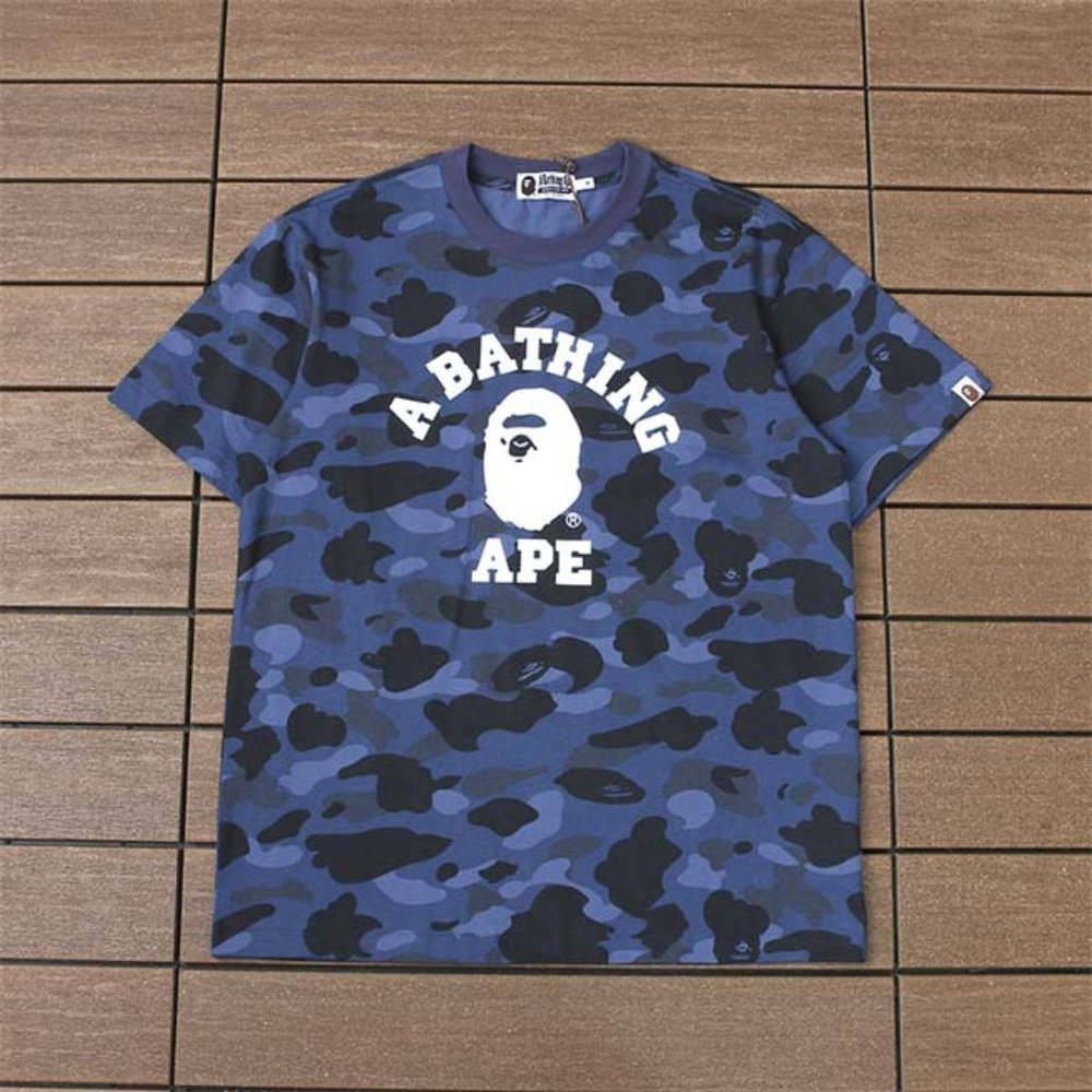 BAPE Camouflage Monkey Head Logo T-Shirt - Blue Short Sleeve